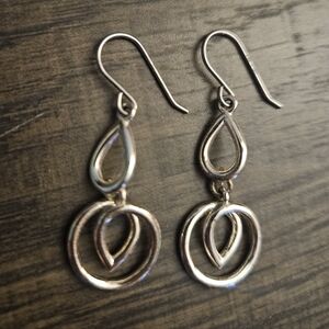 Elegant Silver Teardrop Circle Shaped Dangle Earrings